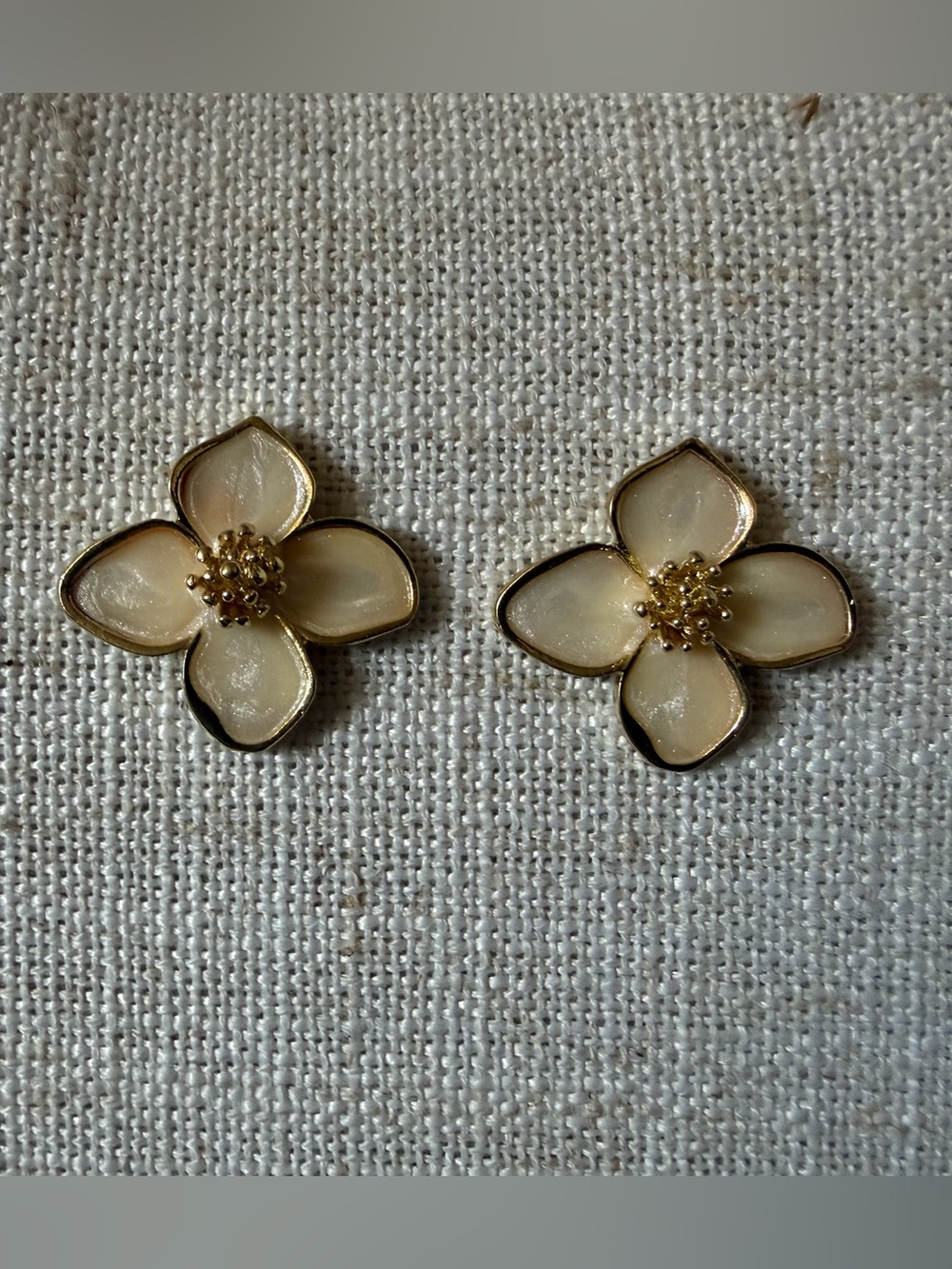 Flower Stud Earrings with Gold Trim